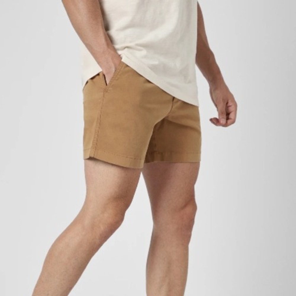 Bear Bottom Stretch Chino Shorts 5.5" In Camel Size M Minimalist Preppy Beach